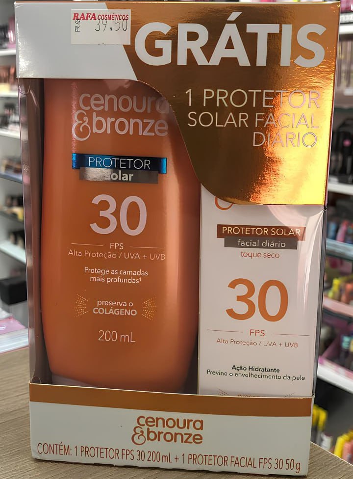 Kit Protetor Solar Cenoura e Bronze Corpo FPS 30 200ml + Facial FPS 30 50g na Amazon