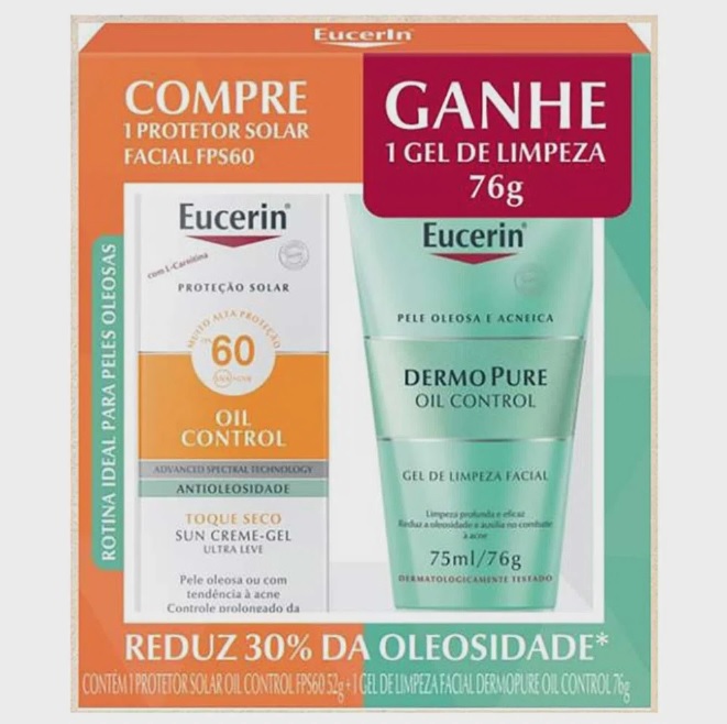 Kit Protetor Solar Eucerin Sun Oil Control FPS 60 + Gel De Limpeza Dermopure 75ml na Amazon
