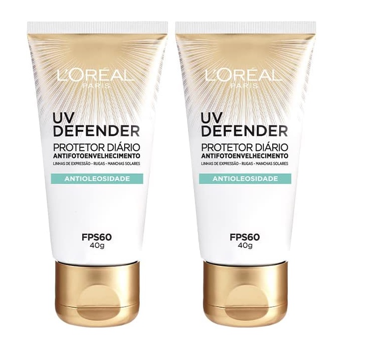 Kit Protetor Solar Facial L’Oréal Paris UV Defender Antioleosidade FPS60, 40G na Amazon