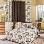 Kit Quarto Cobre Leito Colcha Casal Padrão Tecido Estampado + Cortina 2,00m Floral Marrom na Amazon
