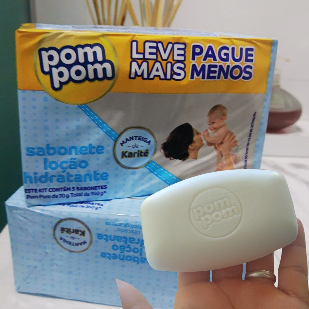 Kit Sabonete em Barra Pom Pom Loção Hidratante com 5 unidades de 70g cada na Amazon