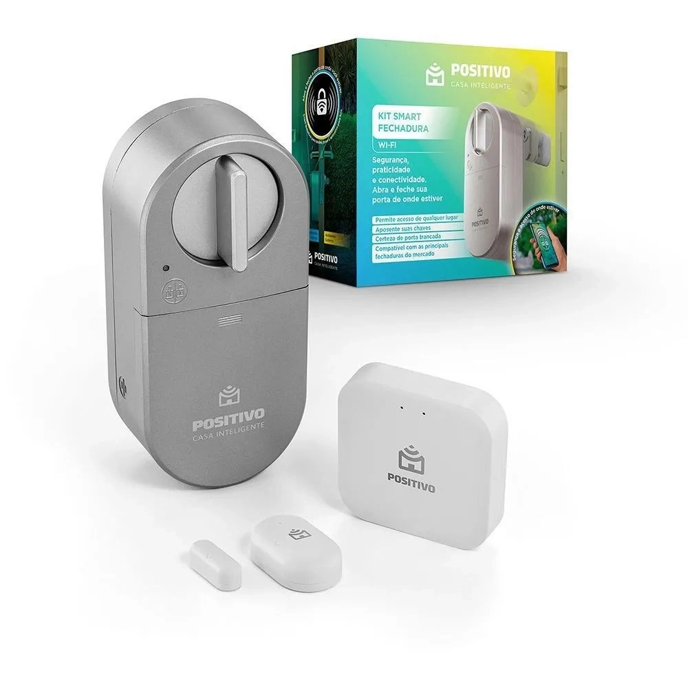 Kit Smart Fechadura Wi-Fi Positivo Casa Inteligente Conexão Bluetooth 5.0 Abertura por aproximação ou App Bateria de 7,4V – Prata na Americanas