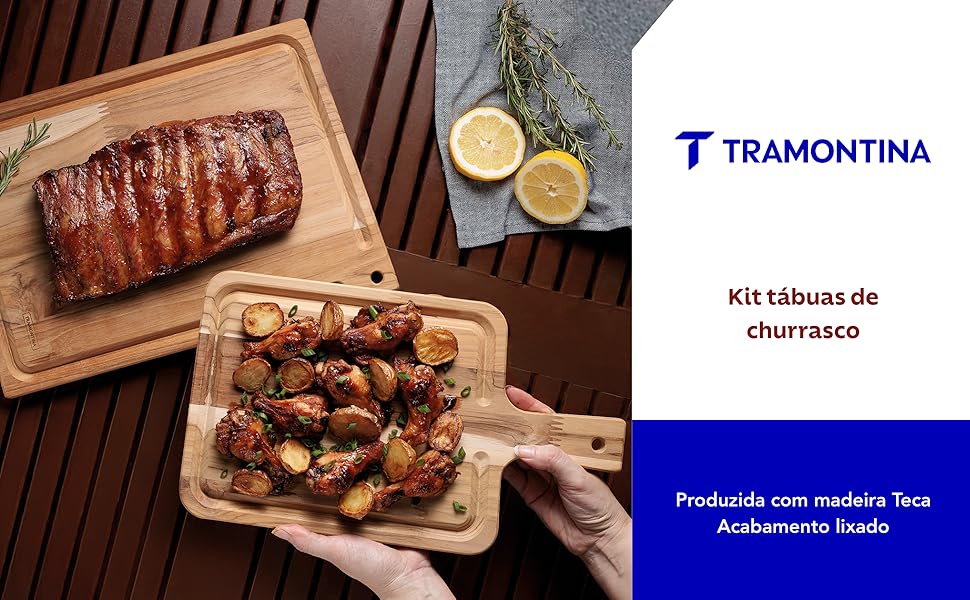 Kit tábuas de Churrasco em Madeira Teca finger com Acabamento lixado na Amazon