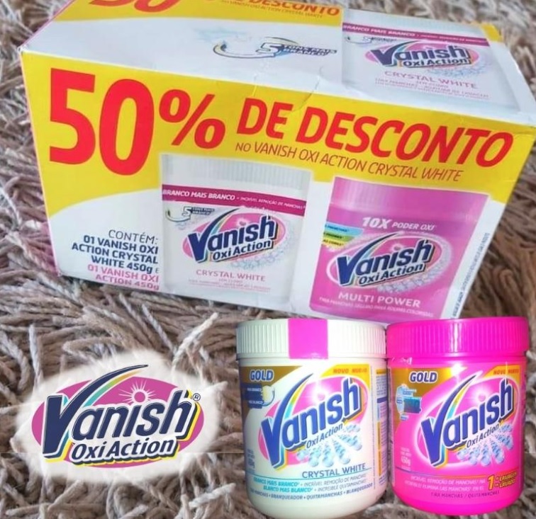 Kit Tira Manchas em Pó Vanish Oxi Action com 1 Rosa 450g e 1 Branco 450g na Amazon