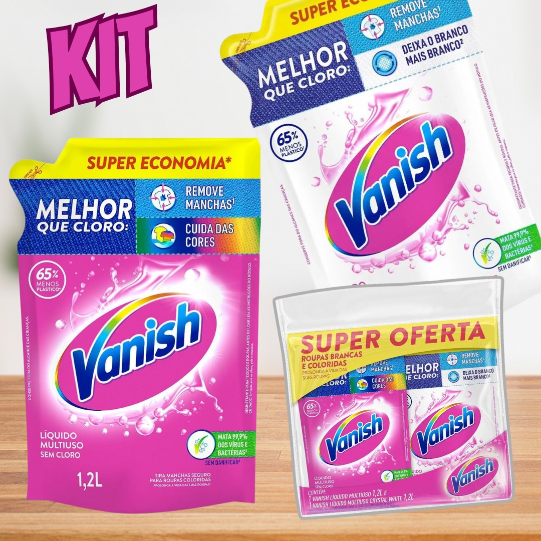 Kit Tira Manchas Vanish Gel Multiuso 1,2L + Crystal White 1,2L na Amazon