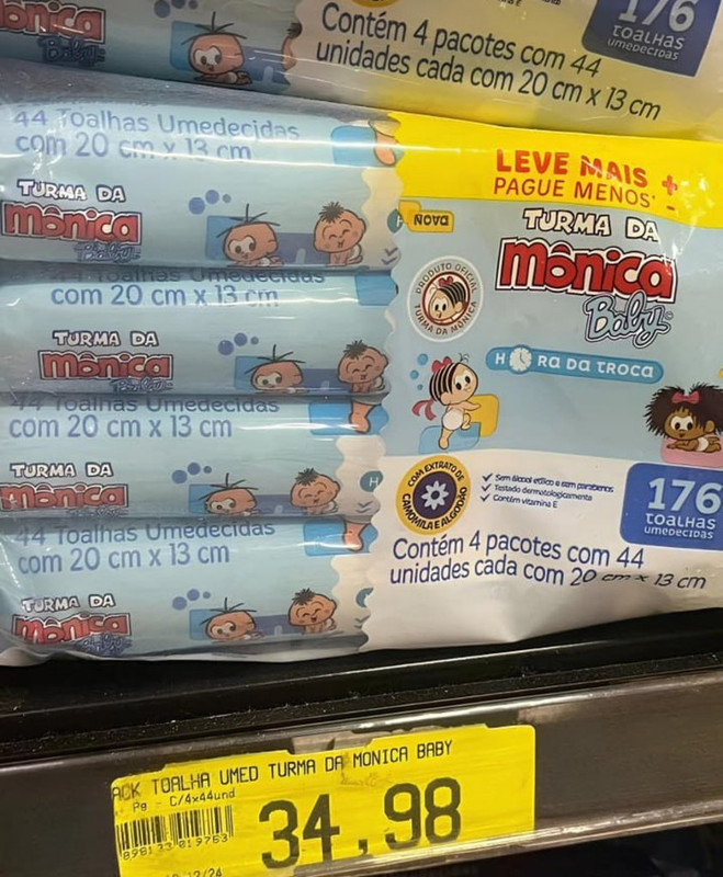 Kit Toalha Umedecida Hora Da Troca Turma Da Mônica 176 unidades na Amazon