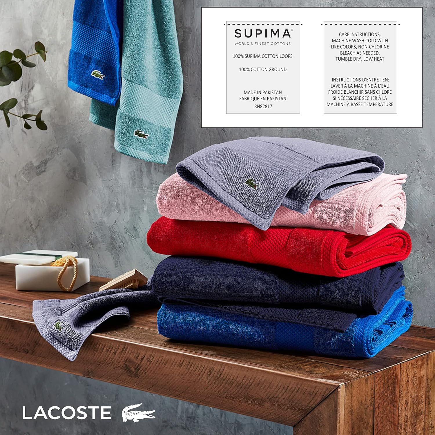 Lacoste Heritage Pano de lavagem 100% algodão Supima, microchip, 33 cm x 33 cm na Amazon