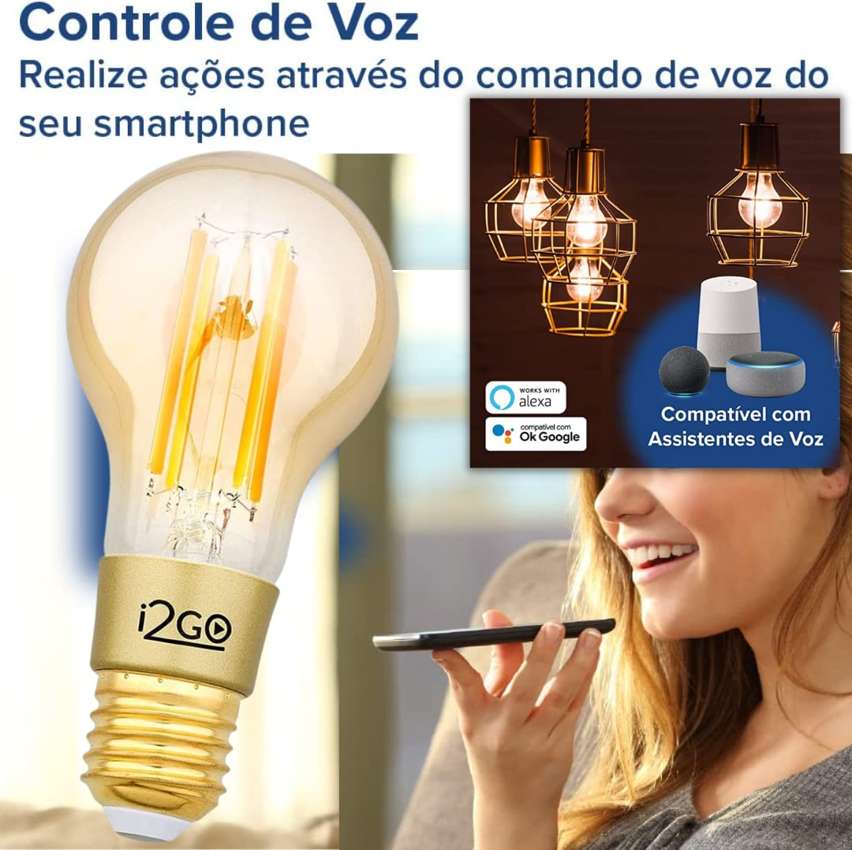 Lâmpada Inteligente Smart Lamp I2GO Vintage Wi-Fi LED Filamento I2GO - I2GO Home - Compatível com Alexa na Amazon
