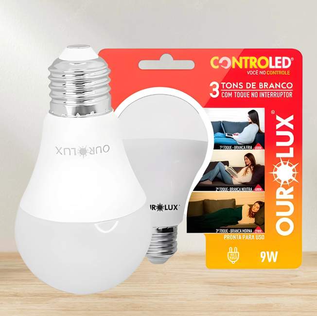 Lampada LED Bulbo OUROLUX, Branca, 9W, Bivolt, Base E27 na Amazon