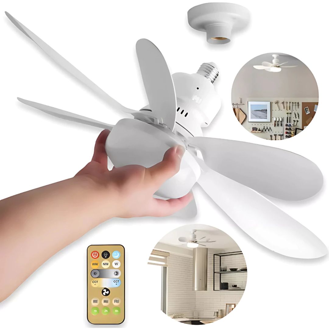 Lampada Ventilador De Teto E27 C/ 6 Helices Controle Bivolt QUE BOM na Shopee