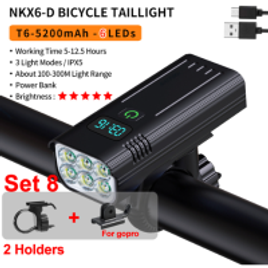 Lanterna para Bicicleta USB Recarregável 6 Lanternas LED Set8- 5200mah-6leds - Natfire na Aliexpress