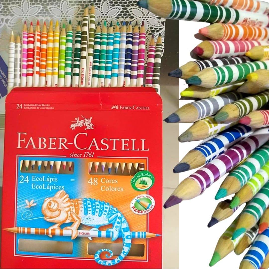 Lápis de Cor Ecolápis Bicolor 24 Lápis/48 Cores Faber Castell na Amazon