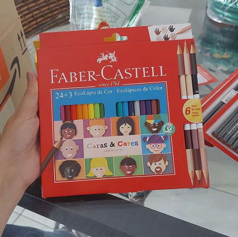 Lápis de Cor, Faber-Castell, Ecolápis Caras & Cores, 120124CC, 24 Cores + 3 Tons de Pele na Amazon