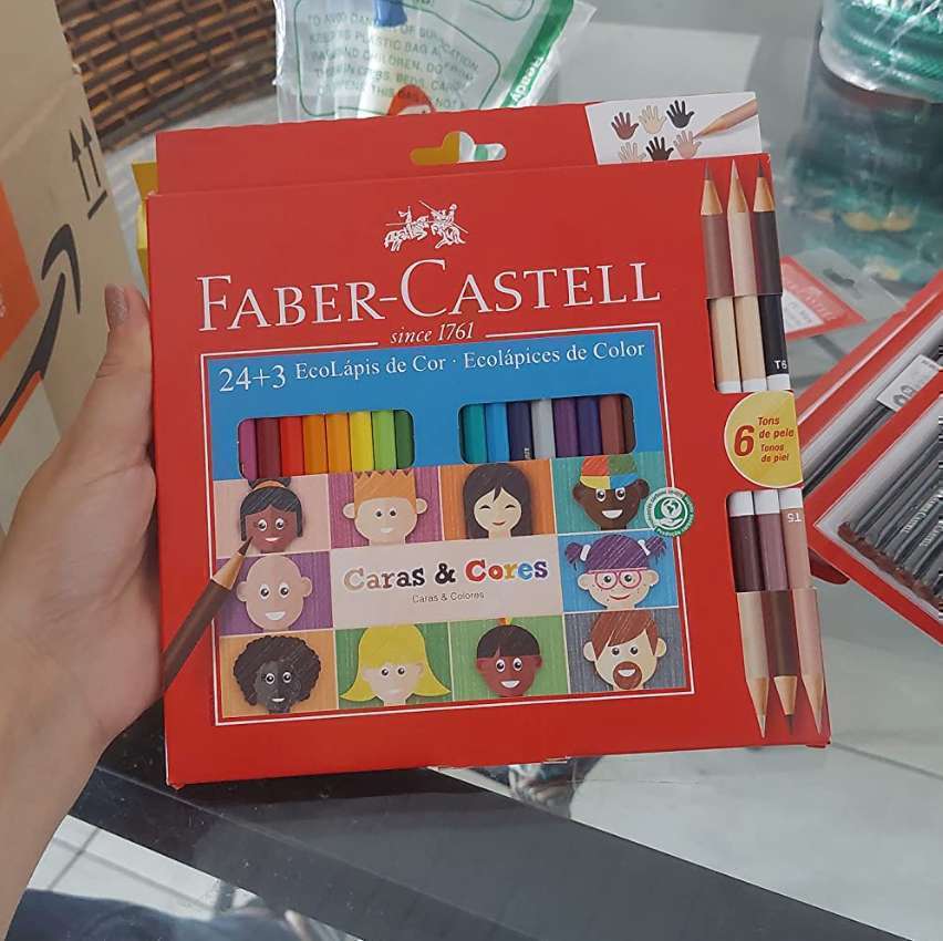 Lápis de Cor, Faber-Castell, Ecolápis Caras & Cores, 120124CC, 24 Cores + 3 Tons de Pele na Amazon