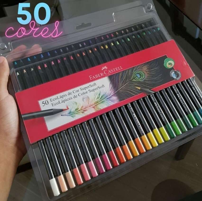 Lápis de Cor, Faber-Castell, EcoLápis Supersoft, 50 Cores, Multicolorido na Amazon