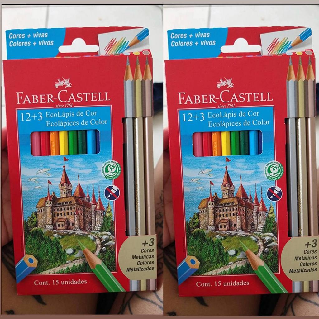Lápis De Cor, Faber-Castell, Sextavado, 12 Cores + 3 Metálicos, Modelo:120112+3MET, Cor: Multicor na Amazon