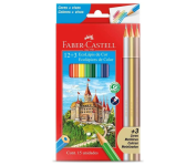 Lápis De Cor, Faber-Castell, Sextavado, 12 Cores + 3 Metálicos, Modelo:120112+3MET, Cor: Multicor na Amazon