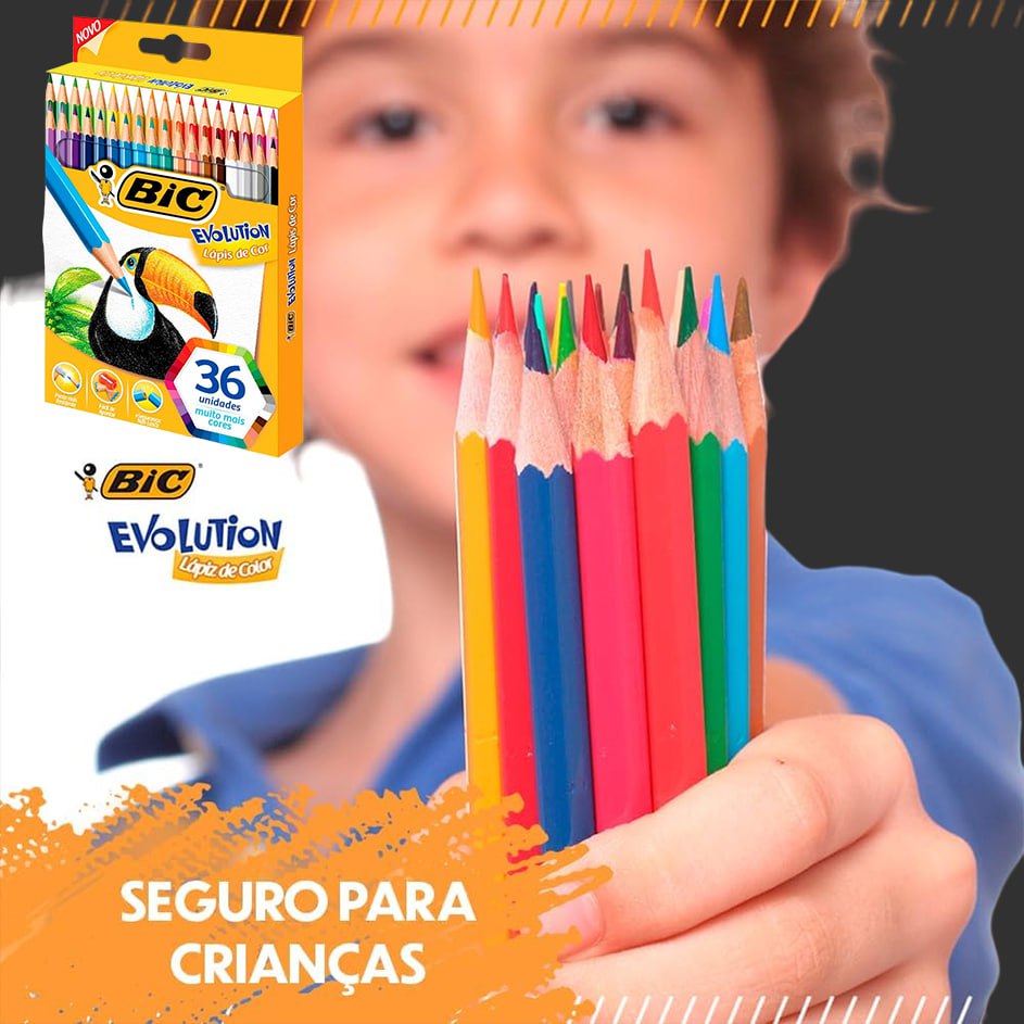Lápis de Cor Sextavado BIC Evolution, 36 Cores Vivas e Intensas, Seguro para Crianças, 930230 na Amazon