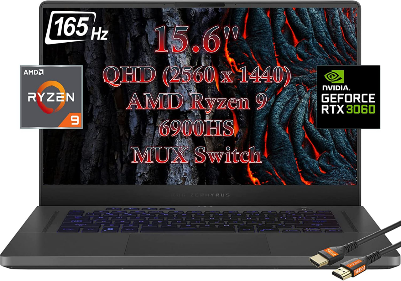 Laptop ASUS ROG Zephyrus G15 15,6″ WQHD 165Hz – AMD Ryzen 9 6900HS- Memória NVIDIA GeForce RTX 3060-DDR5, SSD PCIe – com cabo HDMI (40 GB de RAM | SSD PCIe de 2 TB) na Amazon