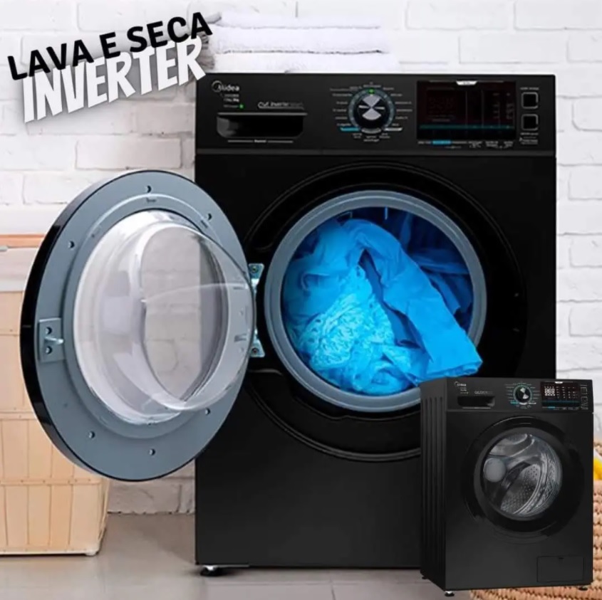 Lava e Seca Midea 11Kg Storm Wash Inverter Tambor 4D Preta LSE11P1 127 Volts na Magazine Luiza