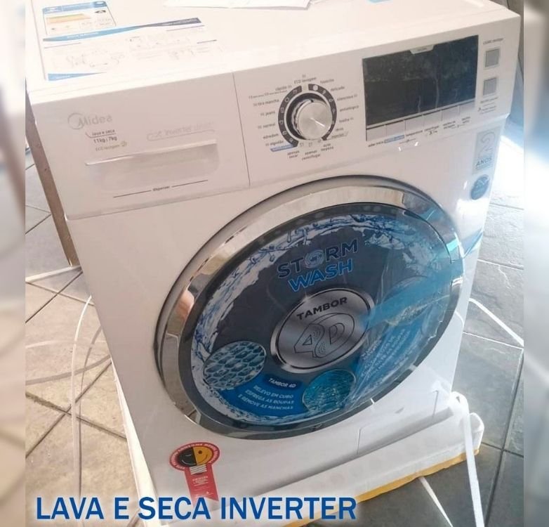 Lava E Seca Midea Branca 10,2Kg Storm Wash Inverter Tambor 4D Porta Preta na Magazine Luiza