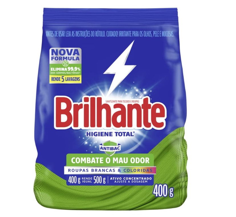 Lava-Roupas Em Pó Roupas Brancas E Coloridas Brilhante Higiene Total Pacote 400G, Brilhante na Amazon