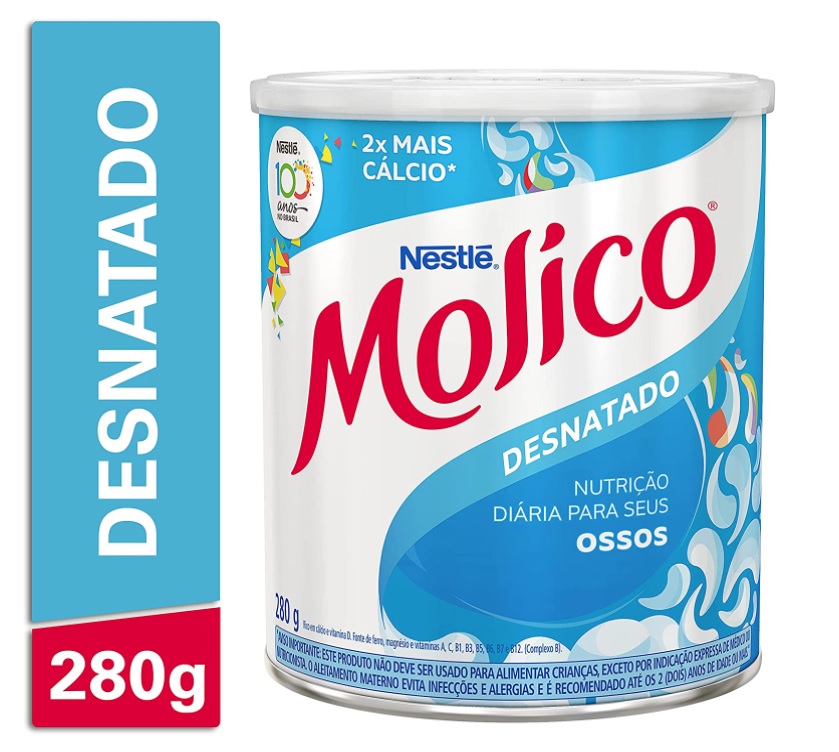 Leite em Pó, Desnatado, Nutrição diária para seus ossos, Molico, 280g na Amazon