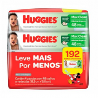 Lenço Umedecido Huggies Max Clean - 4 Pacotes Com 48 Unidades Cada na Drogasil