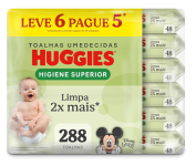 Lenços Umedecidos Higiene – Huggies – 6 pacotes com 48 Unidades cada na Amazon