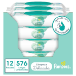 Lenços Umedecidos Pampers Limpeza Delicada – 12 pacotes – 576 unidades na Amazon