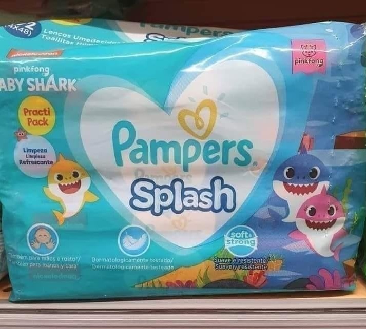 Lenços Umedecidos Pampers Splashers Baby Shark 192 Unidades na Amazon