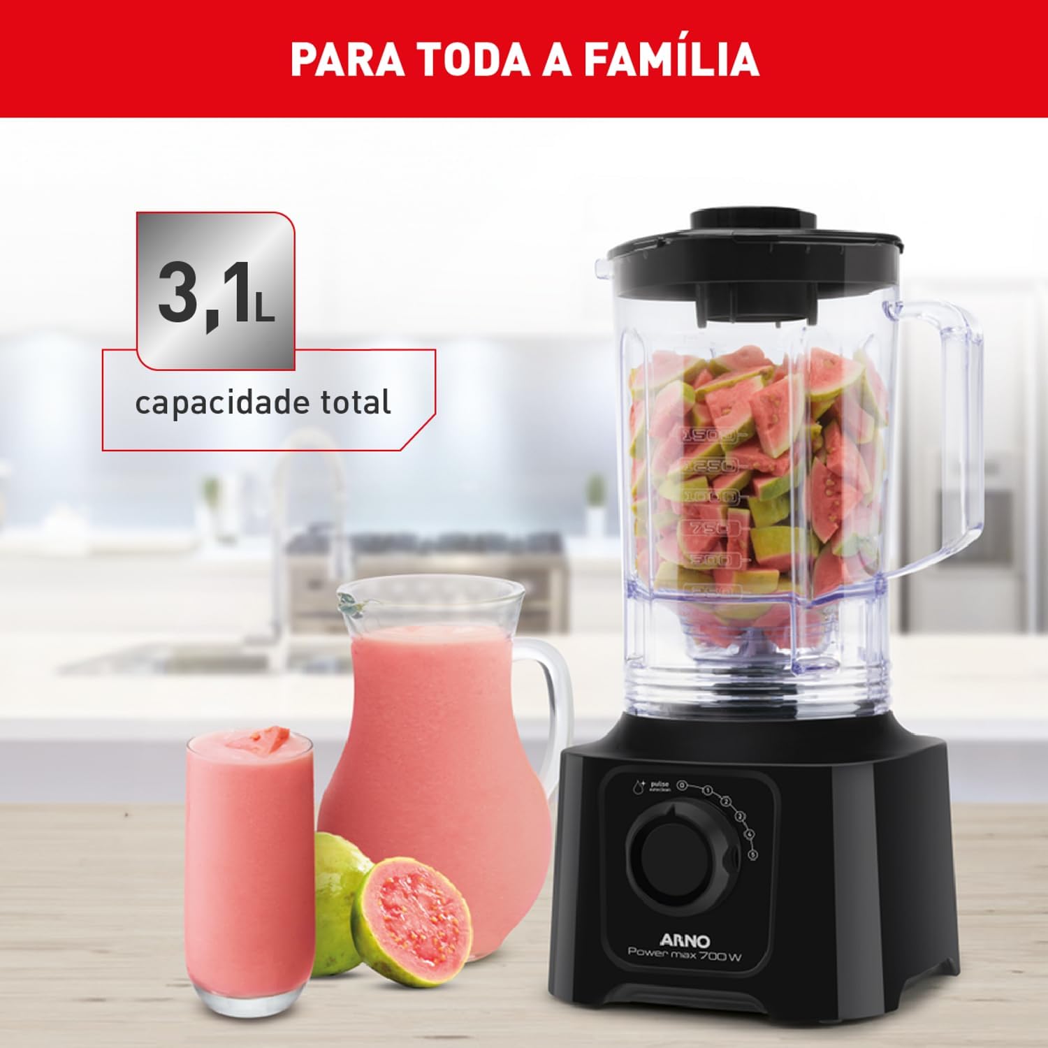 Liquidificador Arno Powermax 700W LN50, Preto com 4 Lâminas Powelix, 3,1L de Capacidade Total e Alta Performance, 110V na Amazon