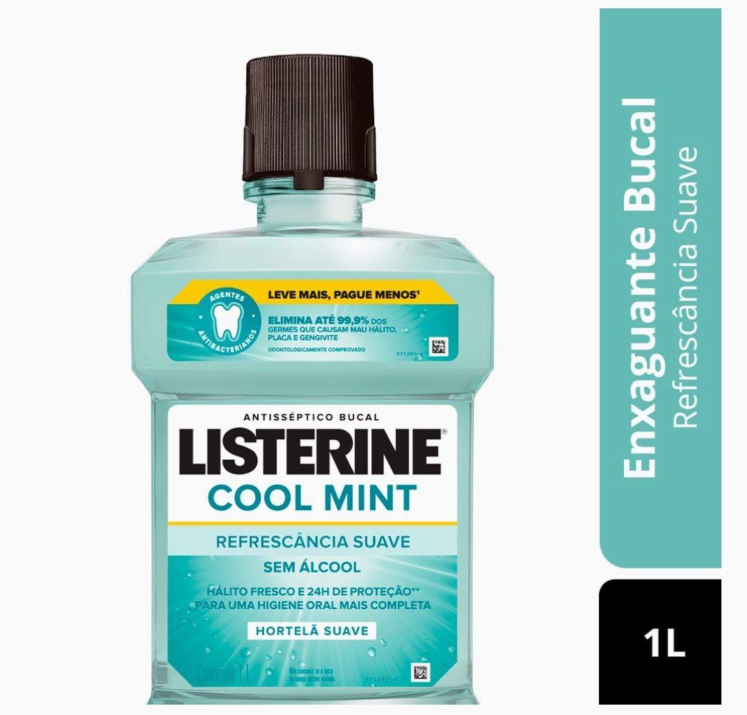 Listerine Cool Mint Enxaguante Bucal Sem Álcool, 1L na Amazon
