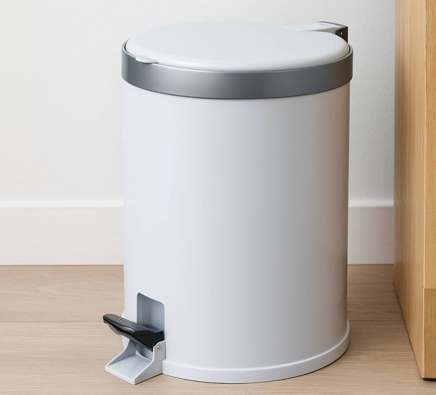 Lixeira com Pedal 5 Litros em Polipropileno Branco – Tampa Reta com Aro Prata na Amazon