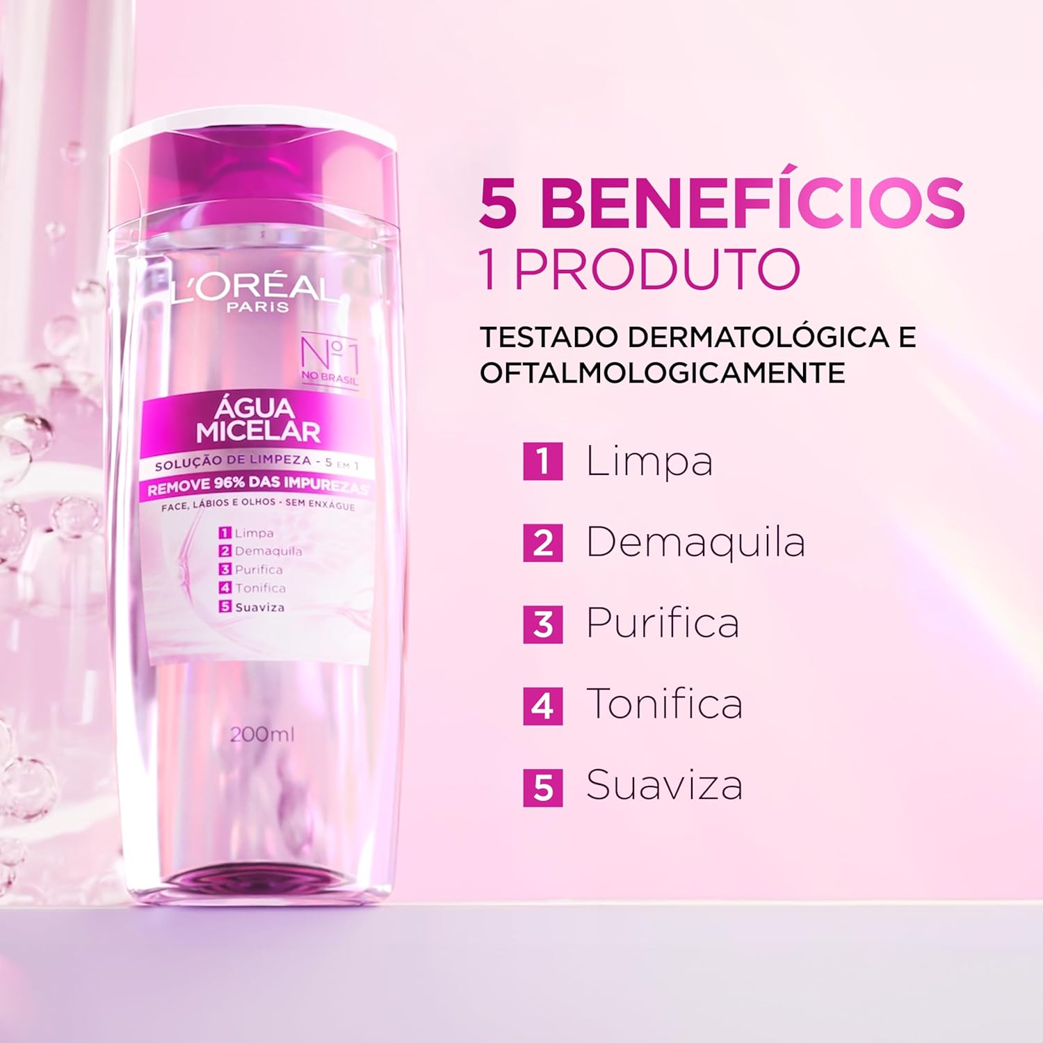 L'Oréal Paris, Água Micelar Solução de Limpeza 5 em 1 Limpa, Demaquila, Purifica, Suaviza e Reequilibra, Cuidado Diário Multifuncional para Todos os Tipos de Peles 200ml na Amazon