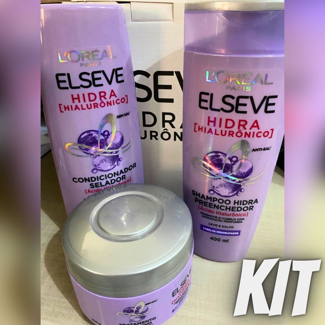 L’Oréal Paris Elseve Hidra Hialurônico Kit – Shampoo 400ml + Condicionador 400ml + Creme de Tratamento 300G na Amazon