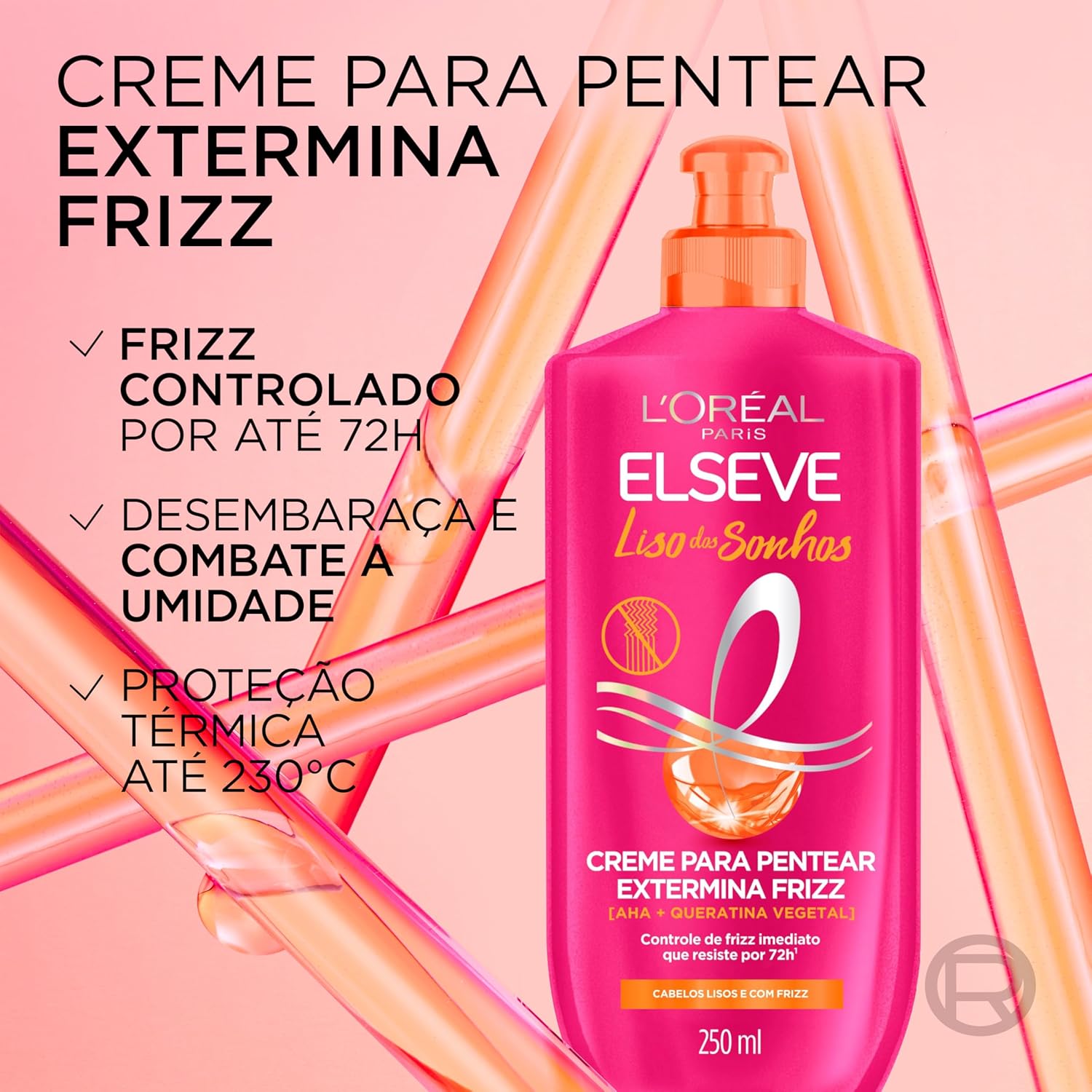 L’Oréal Paris Elseve Liso dos Sonhos Creme para Pentear, com Queratina Vegetal e AHA, Frizz Controlado por 72h, Proteção Térmica até 230°C e Alinhamento Capilar, 250ml na Amazon