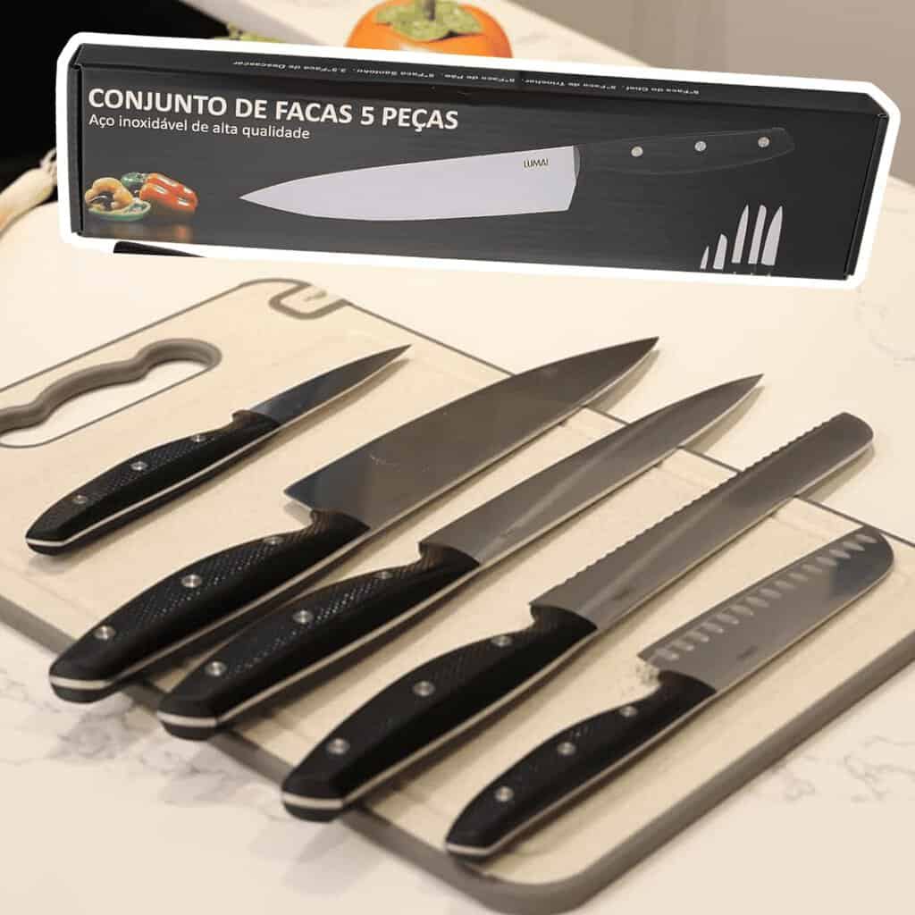 LUMAI Conjunto de Facas Aço Inoxidável 3CR13, Kit 5 Peças com Lâminas Afiadas e Duráveis na Amazon