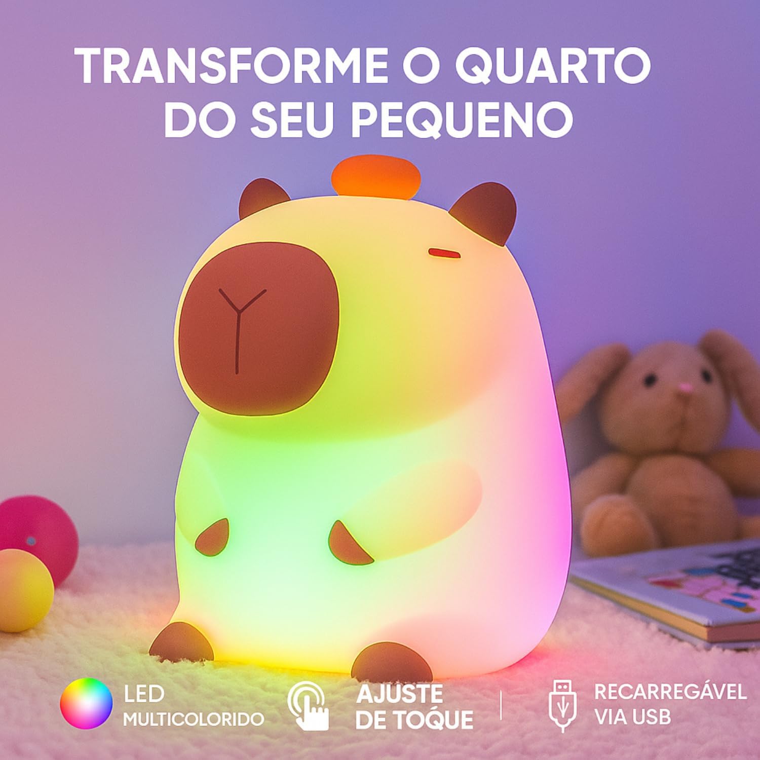 Luminária Capivara De Silicone Recarregável LED Bivolt Que Muda De Cor Ao Toque, Abajur Noturno Decorativo Infantil Para Quarto, Mesa, Presente Fofo E Luz Aconchegante na Amazon