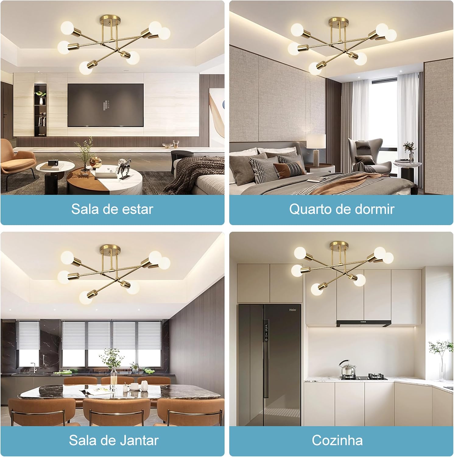 Luminária Pendente De 6 Cabeças Dourada, Pendente LumináriaDe Teto Regulável, Luminária Pendente Para Cozinha, Quarto, Sala De Estar (Lâmpada Não Incluída) na Amazon