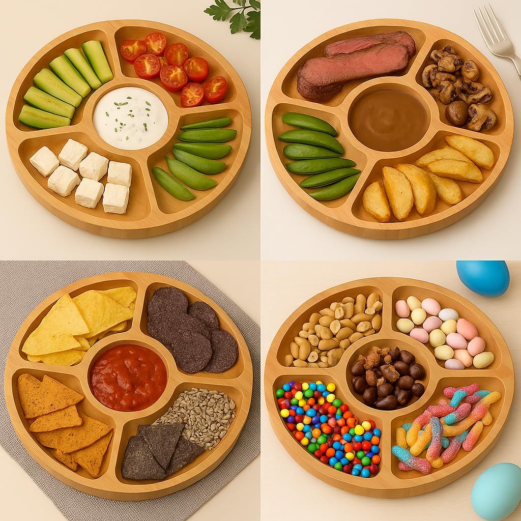 LYOR – Petisqueira de Bambu com 5 Divisórias Round 25cm x 25cm x 1,6cm na Amazon