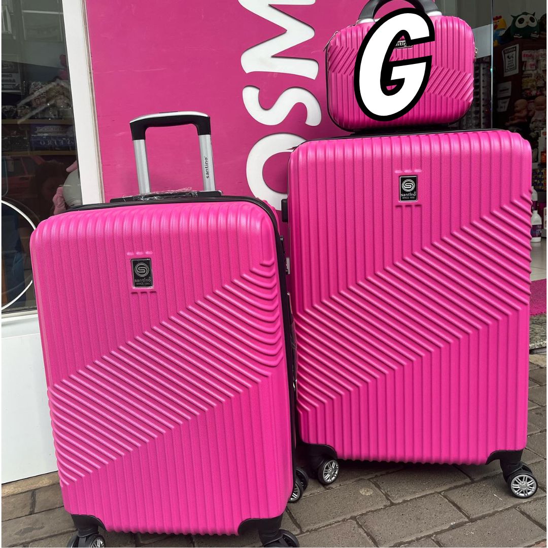 Mala de Viagem Grande de Despacho 30 kg Rígida ABS com 4 rodas duplas 360º e trava de segredo numérico TSA, divisória interna com zíper e elastico de fixação e expansor, Santino, PinkASAV7003G47 na Amazon