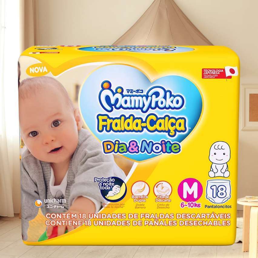 MamyPoko Fralda-Calça Dia & Noite Tamanho M 18 Unidades Branco na Amazon