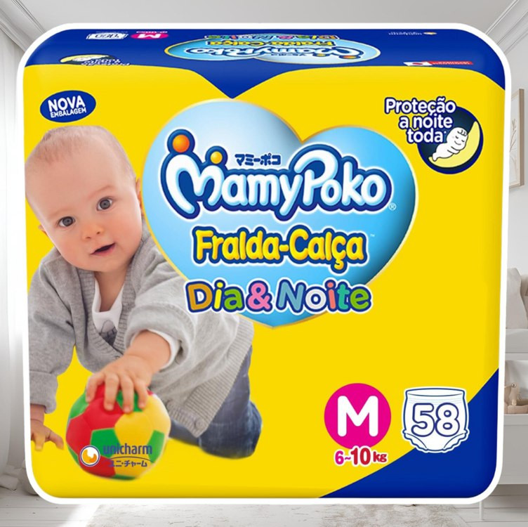 MamyPoko Fralda-Calça Dia&Noite M 58 Unidades na Amazon