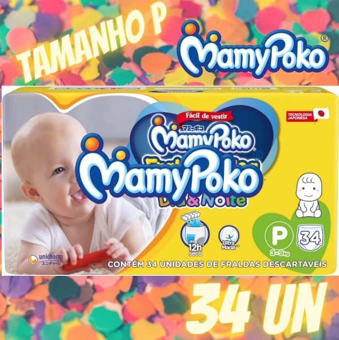 MamyPoko Fralda-Calça Dia&Noite Tamanho P, embalagem Jumbinho, 34 unidades, Branco na Amazon