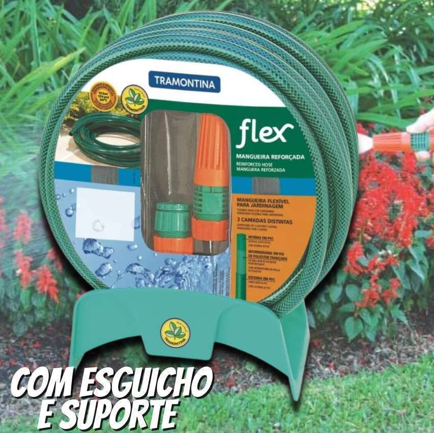 Mangueira para Jardim 20 Metros com Esguicho e Suporte Tramontina na Amazon