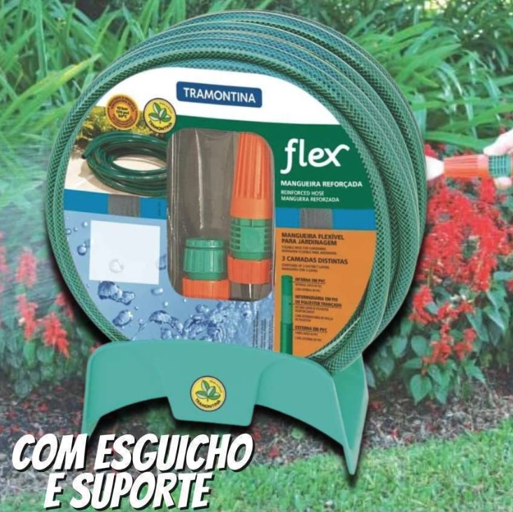 Mangueira para Jardim 20 Metros com Esguicho e Suporte Tramontina na Amazon