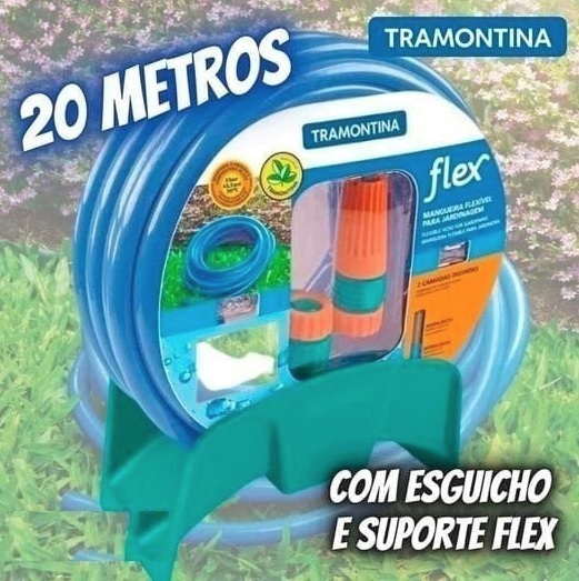 Mangueira para Jardim com Esguicho E Suporte Flex 20 Metros Azul na Amazon