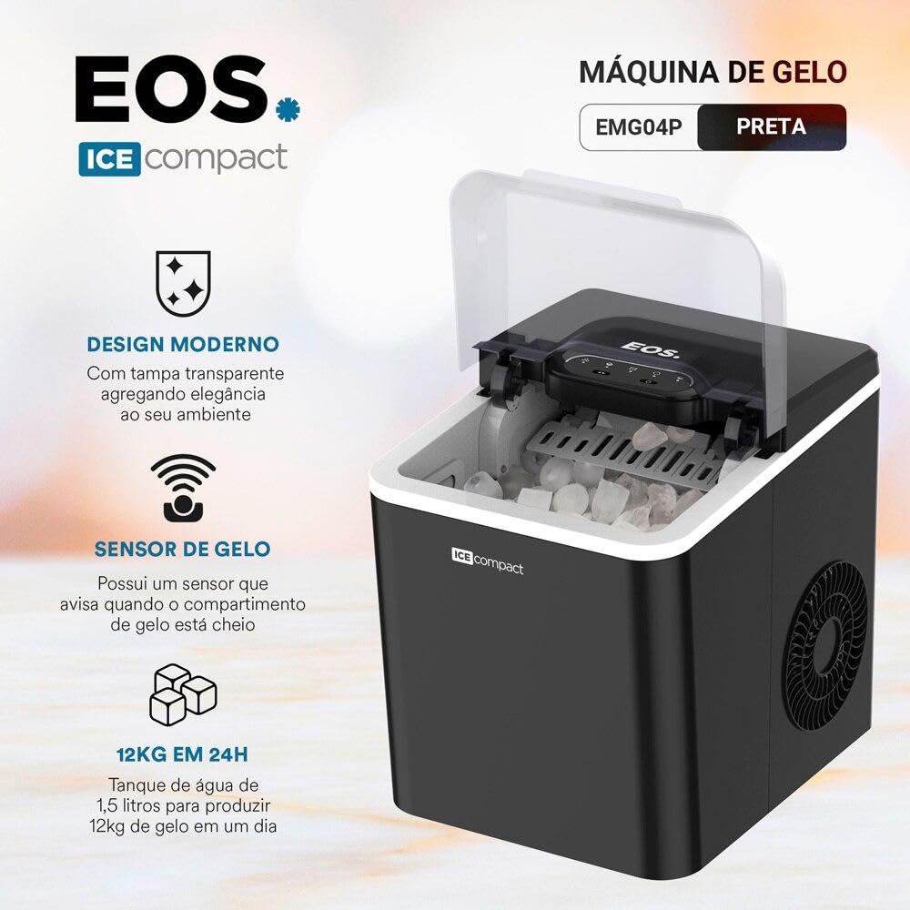 Máquina de Gelo 12kg Eos Ice Compact Emg04p Preto na Amazon