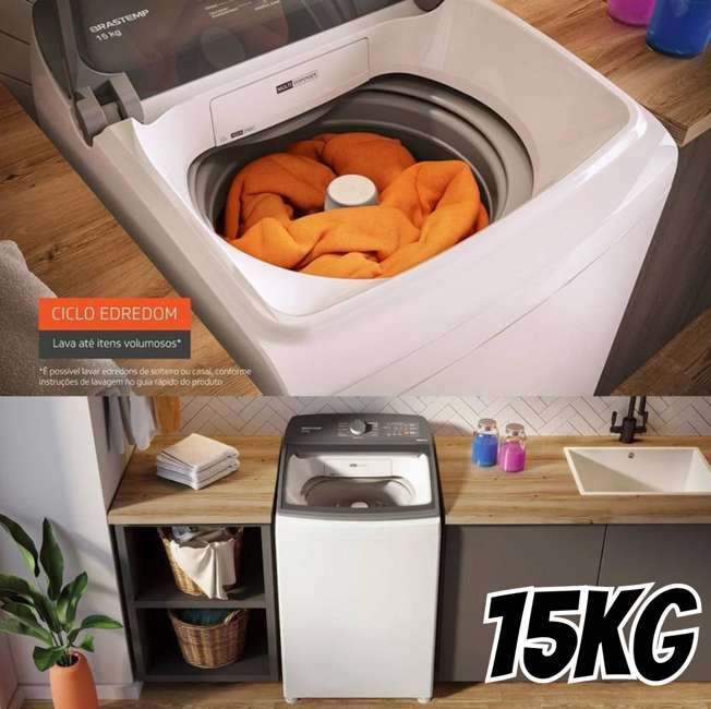 Máquina de Lavar Brastemp 15Kg Branca com Ciclo Tira Manchas Advanced e Smart Sensor – BWF15AB na Amazon
